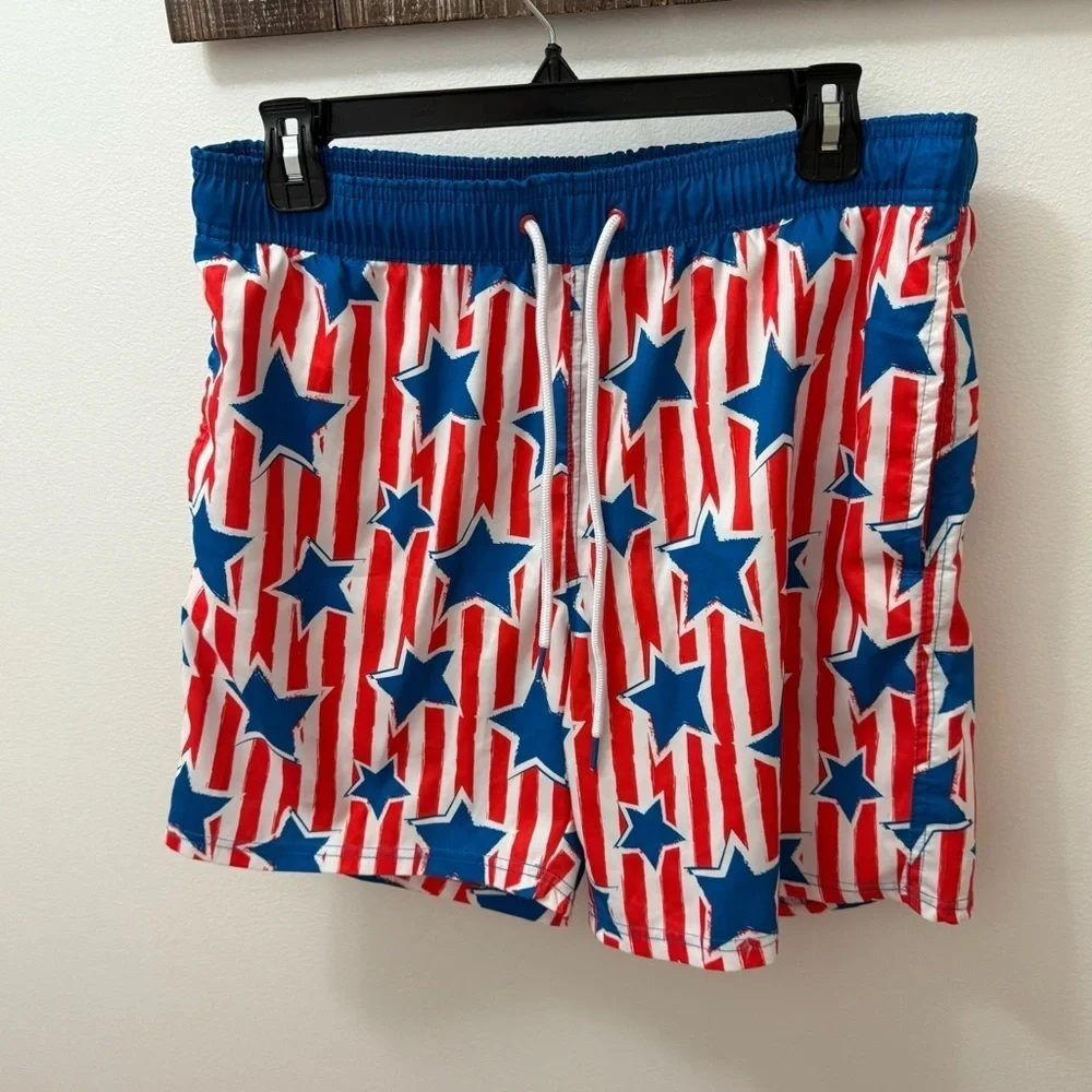 Way To Celebrate Men's Patriotic Americana Print Swim Trunks Sz medium